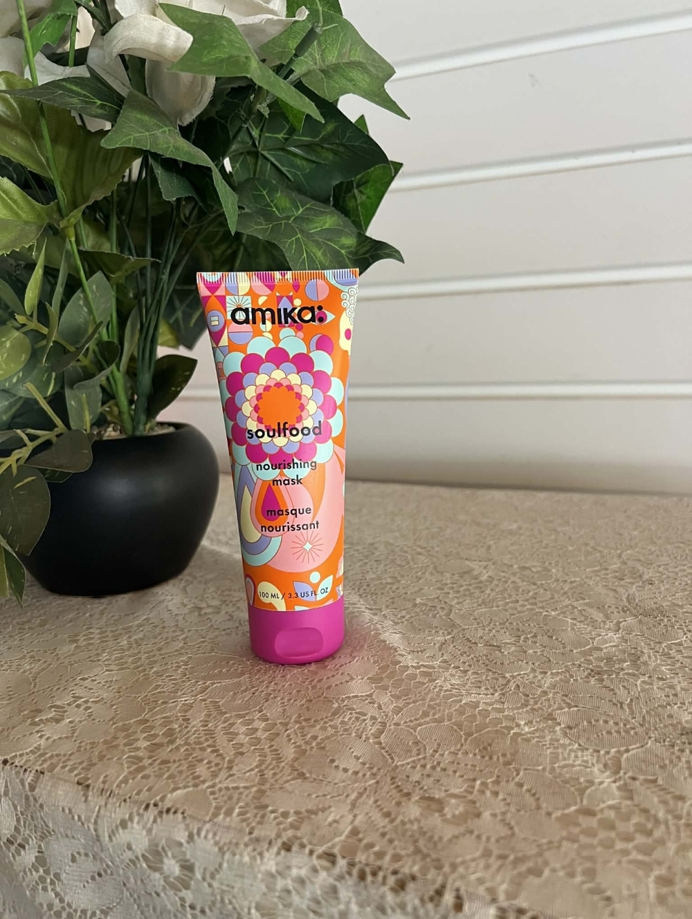 amika Soulfood Nourishing Mask Tube - Pink & Orange Pattern 100ML/3.3 US Fl OZ